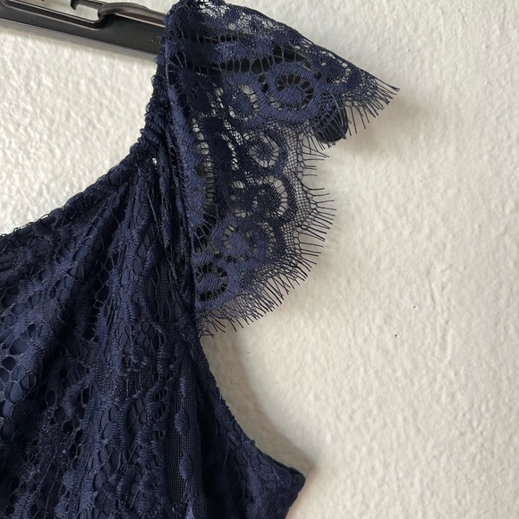 Allanwell Blue Floral Lace V Neckline Midi Bodycon XL Cocktail Dress - Picture 3 of 10